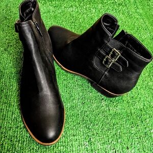 Nautica Black Leather Ankle Boots with Buckle NWOT
